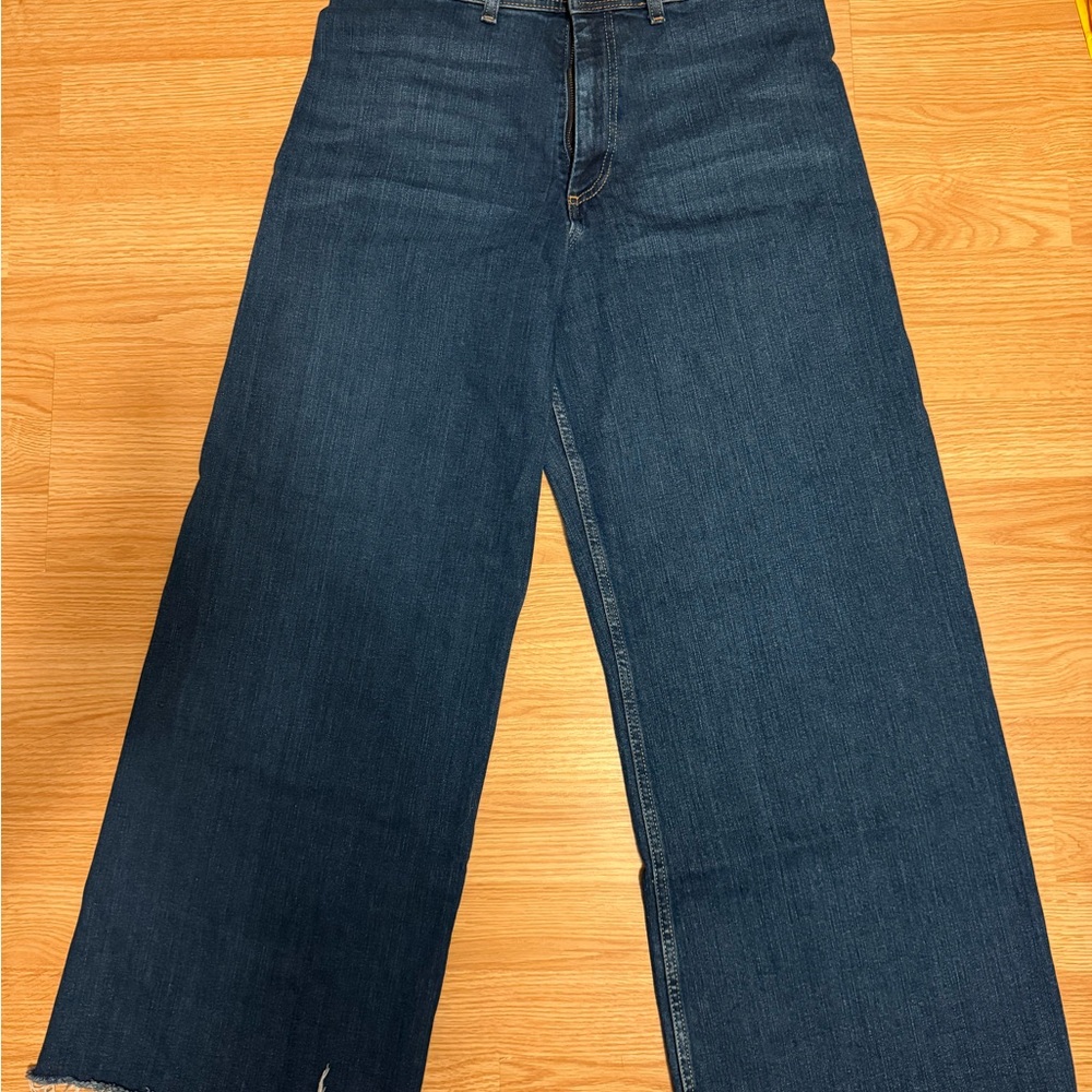 Zara Dark Blue Denim Flare & Wide Leg Jean Pants Size 12